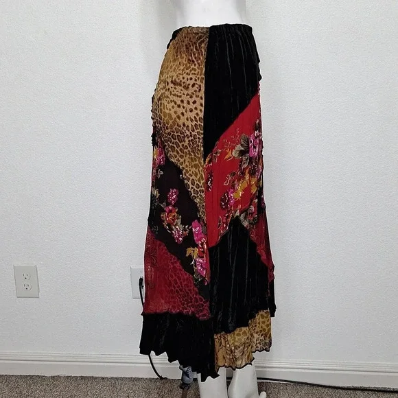 Koret Velvet Whimsy Goth Animal Print Floral Romantic Goth Maxi Witchy Skirt S/P - Picture 9 of 13